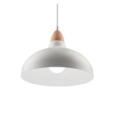 BIRK Vit Ø19cm pendel - E27 sockel, 2m sladd, metall / trä