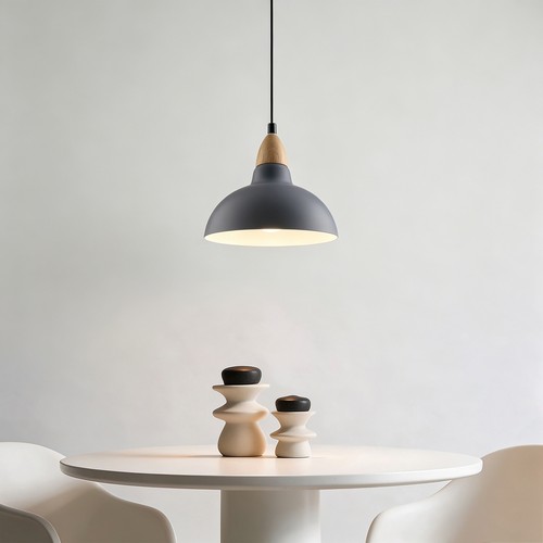 BIRK gråblå Ø24cm pendel - E27-sockel, 2m sladd, metall / trä