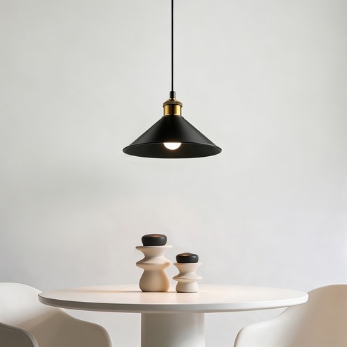 Svart Ø22cm pendellampa - E27 sockel, 2m sladd, svart/mässing