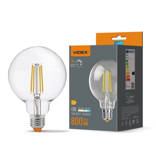 E27 7W LED-filamentlampa - G95, neutralvit