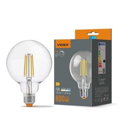 E27 7W LED-filamentlampa - G95, neutralvit