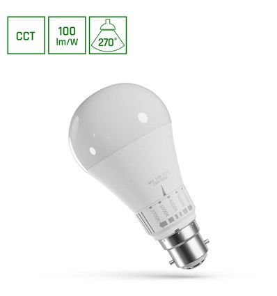 B22 10W LED-lampa - 5CCT, GLS, 5 färgtemperaturer i en lampa