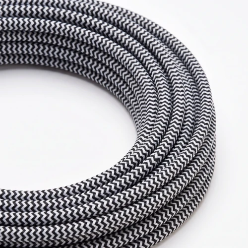 5m Textilkabel 2x0,75 mm² - 230V, svart/vit randig