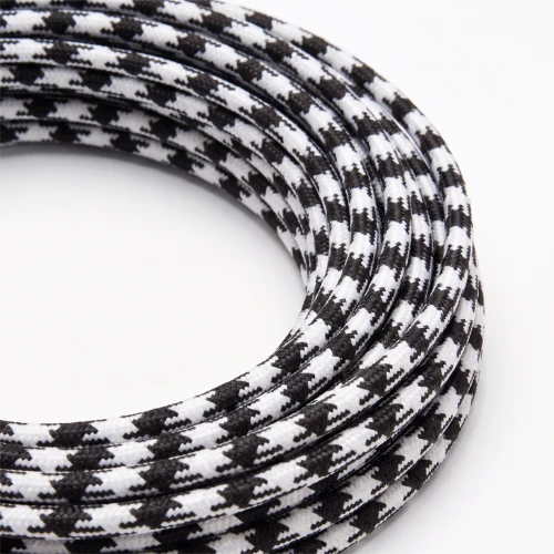 5m Textilkabel 2x0.75 mm², textil - 230V, svart/vit-rutig