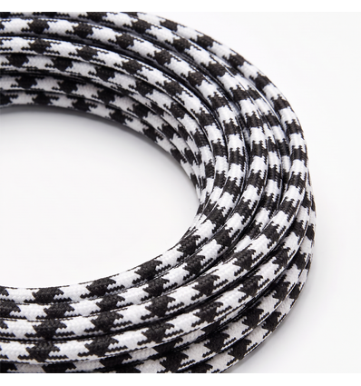 5m Textilkabel 2x0.75 mm², textil - 230V, svart/vit-rutig