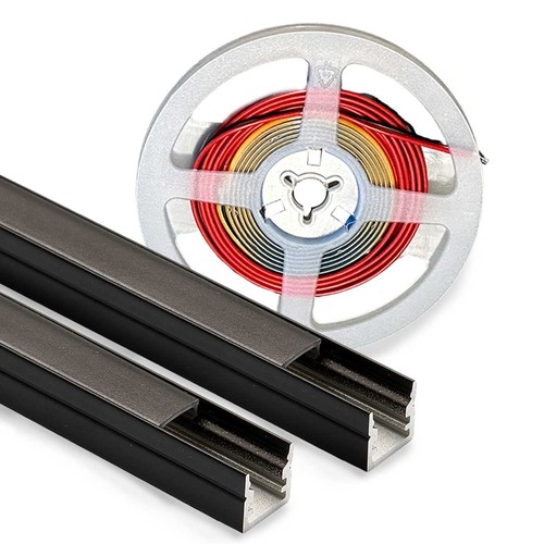 240cm LED Akustikpanel-set, svart - 2 st. Enfärgade LED-strips (240cm) m. 78W strömförsörjning - WiFi eller RF