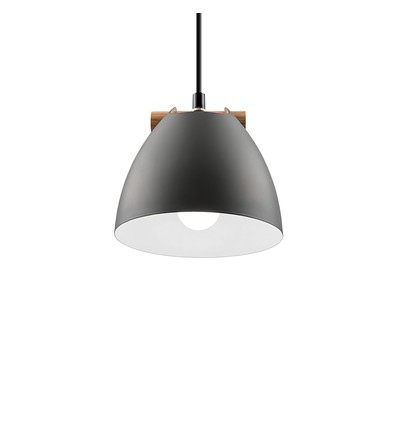 HOLM Grå Ø16cm pendel - E27-sockel, 2m sladd, metall / trä