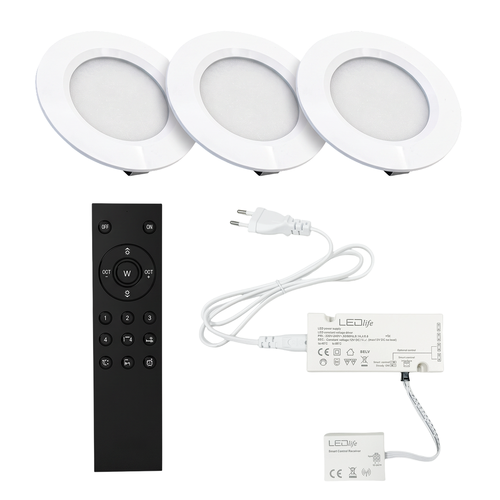 3 st. Reco68 möbelspot dimbar, mattvit - Välj RF/WiFi/Zigbee strömförsörjning (fjärrkontroll ingår)