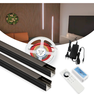 120cm LED Akustikpanel-set, svart - 2 st. CCT LED-strips m. 60W strömförsörjning - Välj WiFi eller RF