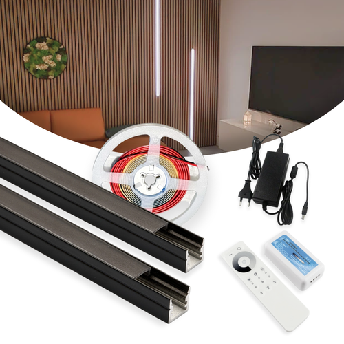 120cm LED Akustikpanel-set, svart - 2 st. Enfärgade LED-strips m. 60W strömförsörjning - WiFi eller RF