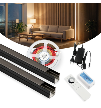 240cm LED Akustikpanel-set, svart - 2 st. Enfärgade LED-strips (240cm) m. 78W strömförsörjning - WiFi eller RF