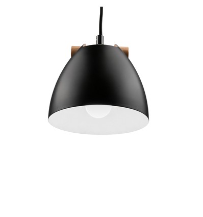 HOLM Svart Ø16cm pendel - E27 sockel, 2m sladd, metall / trä