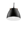 HOLM Svart Ø16cm pendel - E27 sockel, 2m sladd, metall / trä