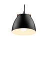 HOLM Svart Ø16cm pendel - E27 sockel, 2m sladd, metall / trä