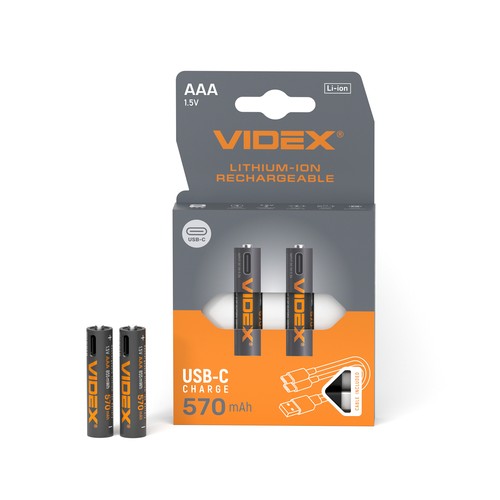 2 st. AAA 1,5V uppladdningsbara Li-ion-batterier - 570mAh, med USB-C