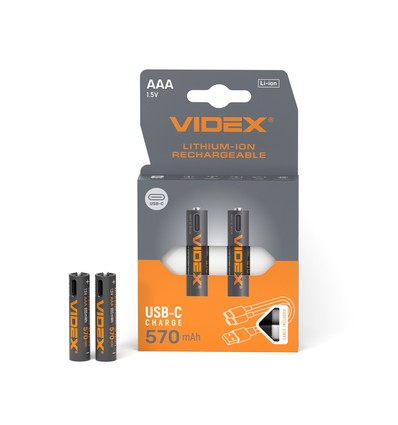 2 st. AAA 1,5V uppladdningsbara Li-ion-batterier - 570mAh, med USB-C