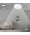 12W LED sensorlampa - Rund, PIR-sensor, Cree-chip, vit, 6400K