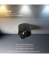 V-Tac 18W LED utanpåliggande spotlight - IP44, svart, CCT, Cree-chip