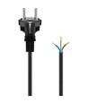 2 meter strömkabel - 250V, IP20 inomhus, Svart, Schuko-kontakt och kabeländhylsor för sammankoppling, 16A
