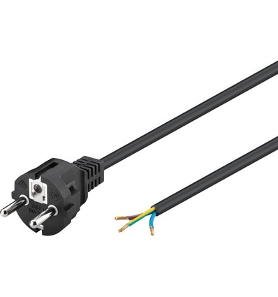 2 meter strömkabel - 250V, IP20 inomhus, Svart, Schuko-kontakt och kabeländhylsor för sammankoppling, 16A