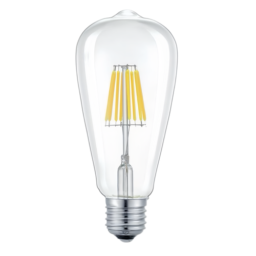 E27 6W LED-filamentlampa - ST64, 800lm, klart glas, 2700K, varmvit