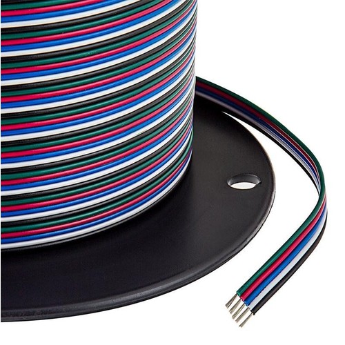 12-24V RGBW kabel til LED strips - 5 ledningar, 100 meter rulle