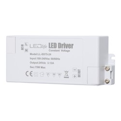 Transformatorer LEDlife 75W strömförsörjning - 24V DC, 3,125A, flicker free, IP20 inomhus