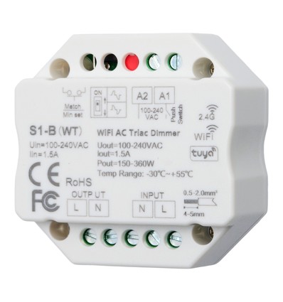 LEDlife rWave inbyggingsdimmer - Tuya Smart/Smart Life, RF, 200W LED dimmer, till inbyggning