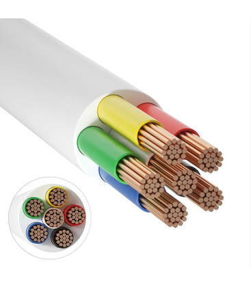 12-24V RGB+CCT kabel vit rund - 6 x 0,5 mm², löpmeter, min. 5 meter