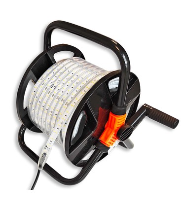 Arbetsljus 25m LED strip på kabelvinda - 230V, IP67, 120 LED/m, 9W/m, 1320 lm/m