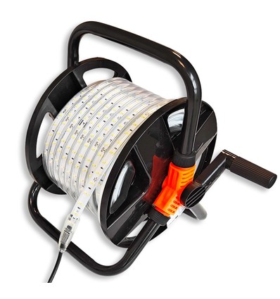 Arbetsljus 25m LED strip på kabelvinda - 230V, IP67, 120 LED/m, 9W/m, 1320 lm/m