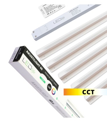 Troldtekt LED Skenaset 5x90 cm - CCT, Infälld, Akustilight, inkl. fjärrkontrol, kablar och driver
