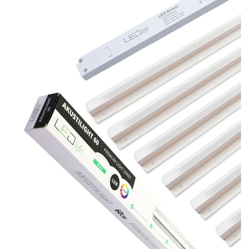 Troldtekt LED skenset 6x60 cm - Planförsänkt, Triac dimbar, Akustilight inkl. kablar och driver