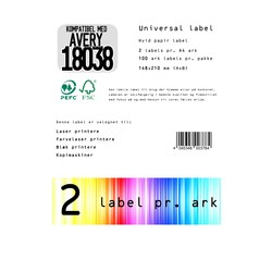 Outlet: Universal label A4 210 x148 2*etiket - kompatibel med avery 18038