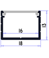 Aluprofil 18x13 för IP65 och IP68 LED-strip - Bred, 1m, inkl. frostat lock och clips, eloxerad