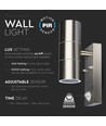 GU10 Vägglampa upp/ner m. sensor - IP44 utomhus, rostfri, utan ljuskälla