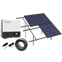 Solcell komplett för mark 8kW komplett 3-fas hybrid solcellsanläggning - Markbaserad anläggning. Growatt hybrid växelriktare. Alu celler