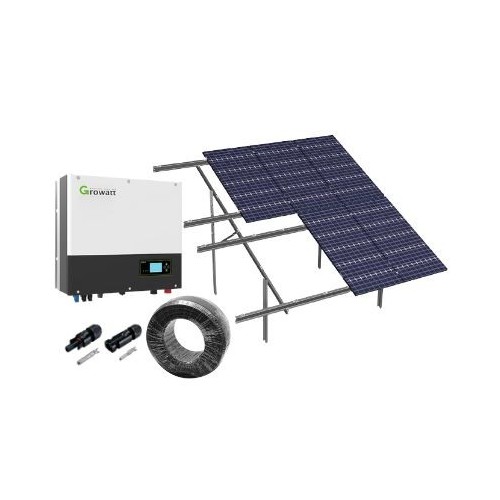 8kW komplett 3-fas hybrid solcellsanläggning - Markbaserad anläggning. Growatt hybrid växelriktare. Alu celler