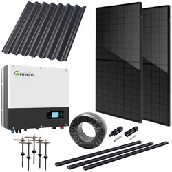 Solcell komplett för eternit och stålprofiltak 8kW komplett 3-fas hybrid solcellanlägg- Till eternit eller metallpannor, Growatt hybrid växelriktare, helsvart