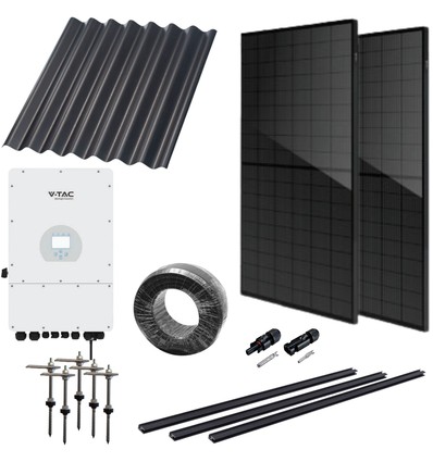 6kW komplett 3-fas hybrid solcellanlägg- Till eternit eller metallpannor, DEYE hybrid växelriktare, helsvart