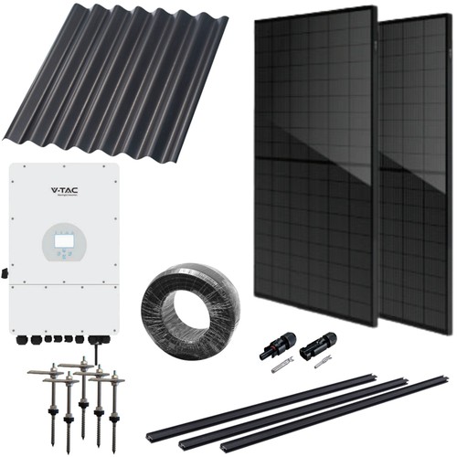 12kW komplett 3-fas hybrid solcellanlägg- Till eternit eller metallpannor, DEYE hybrid växelriktare, helsvart