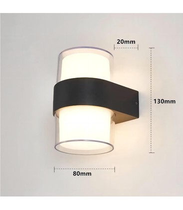 Svart upp/ned LED vägglampa i plast - 9W, rund, IP65 utomhus, 230V, inkl. ljuskälla.