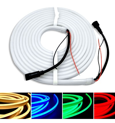10m 16W/m RGB+WW Neon flex strip - 24V DC, IP65, kan kapas var 10:e cm, 72 LED per meter