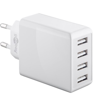 4-portars USB-laddare 30W - Vit