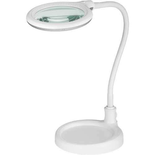 LED förstoringslampa med svanhals 6W - Vit, bordlampa, klämma och fot