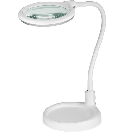 LED förstoringslampa med svanhals 6W - Vit, bordlampa, klämma och fot