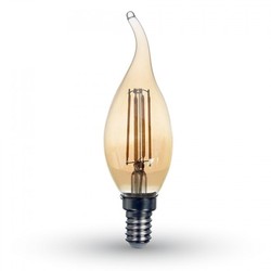 V-Tac 4W LED flammalampa - Filament, amberfärgad, extra varmvitt, E14