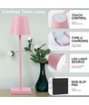 Uppladdningsbar LED bordslampa Inomhus/utomhus - Pink, touch dimbar, CCT, IP54 utomhus bordslampa