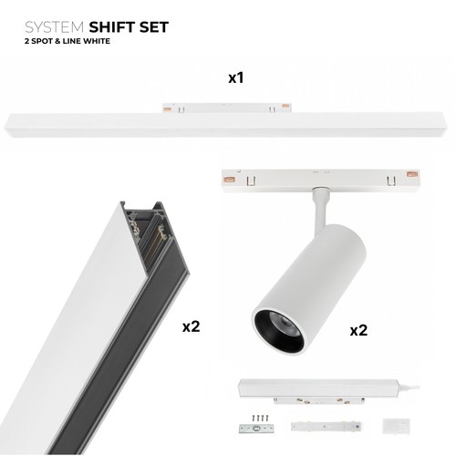 Spectrum SHIFT 2x spot + ljusskena set - 2 meter komplett + spots och grundbelysning, Vit