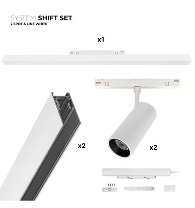 Spectrum SHIFT 2x spot + ljusskena set - 2 meter komplett + spots och grundbelysning, Vit